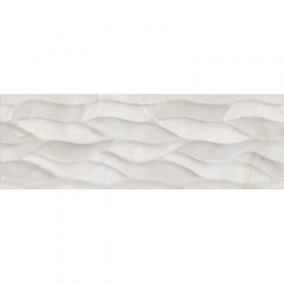 Tajmahal Decorado Hojas Onix 25×75 – Γυαλιστερό ανάγλυφο πλακάκι λευκής μάζας με μοτίβο φύλλων και απομίμηση όνυχας